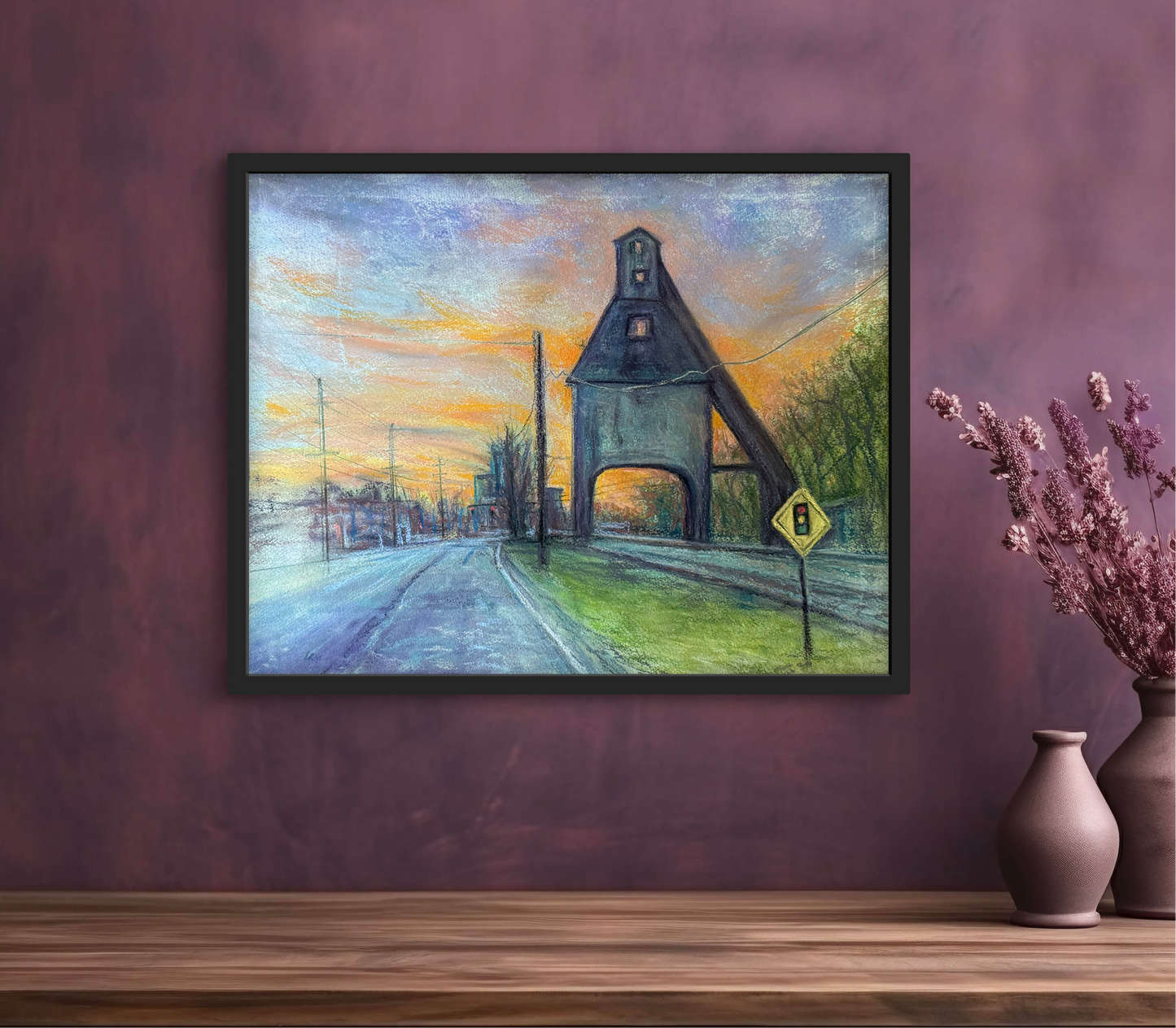 Last Light Of The Coaling Tower - Soft Pastel - Giclee Print