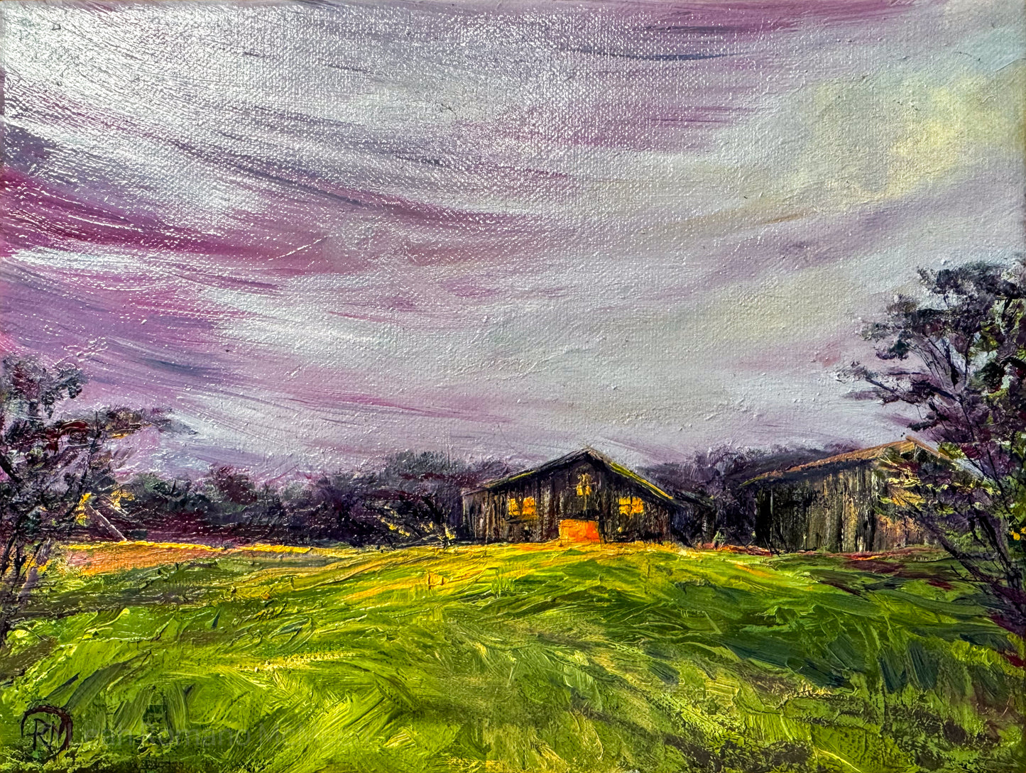 Barn At Twilight Oil Original