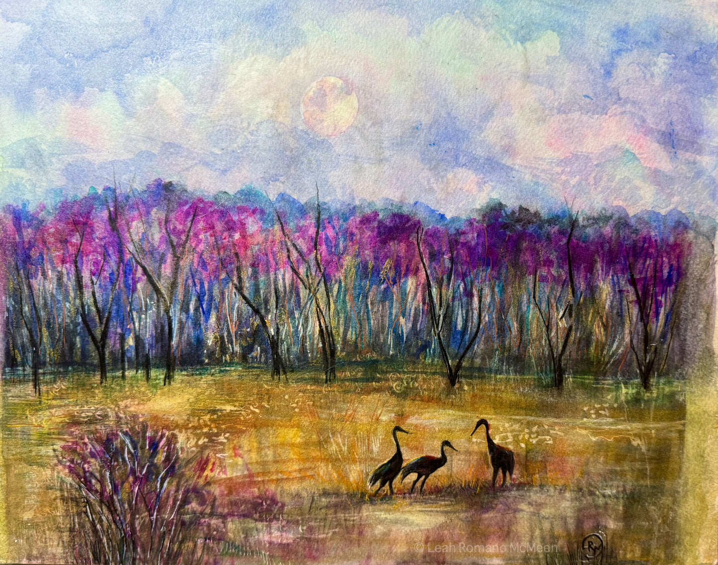 Dune Moon Cranes Painting