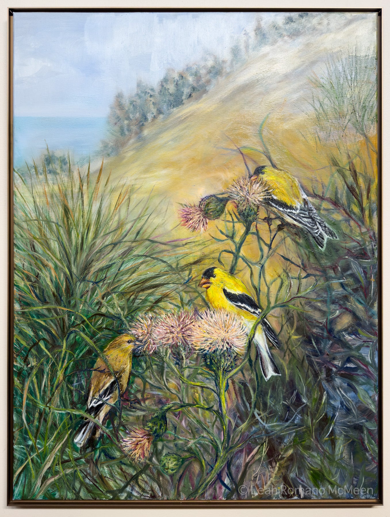 Goldfinches And The Pitchers Thistle Original Oil Painting
