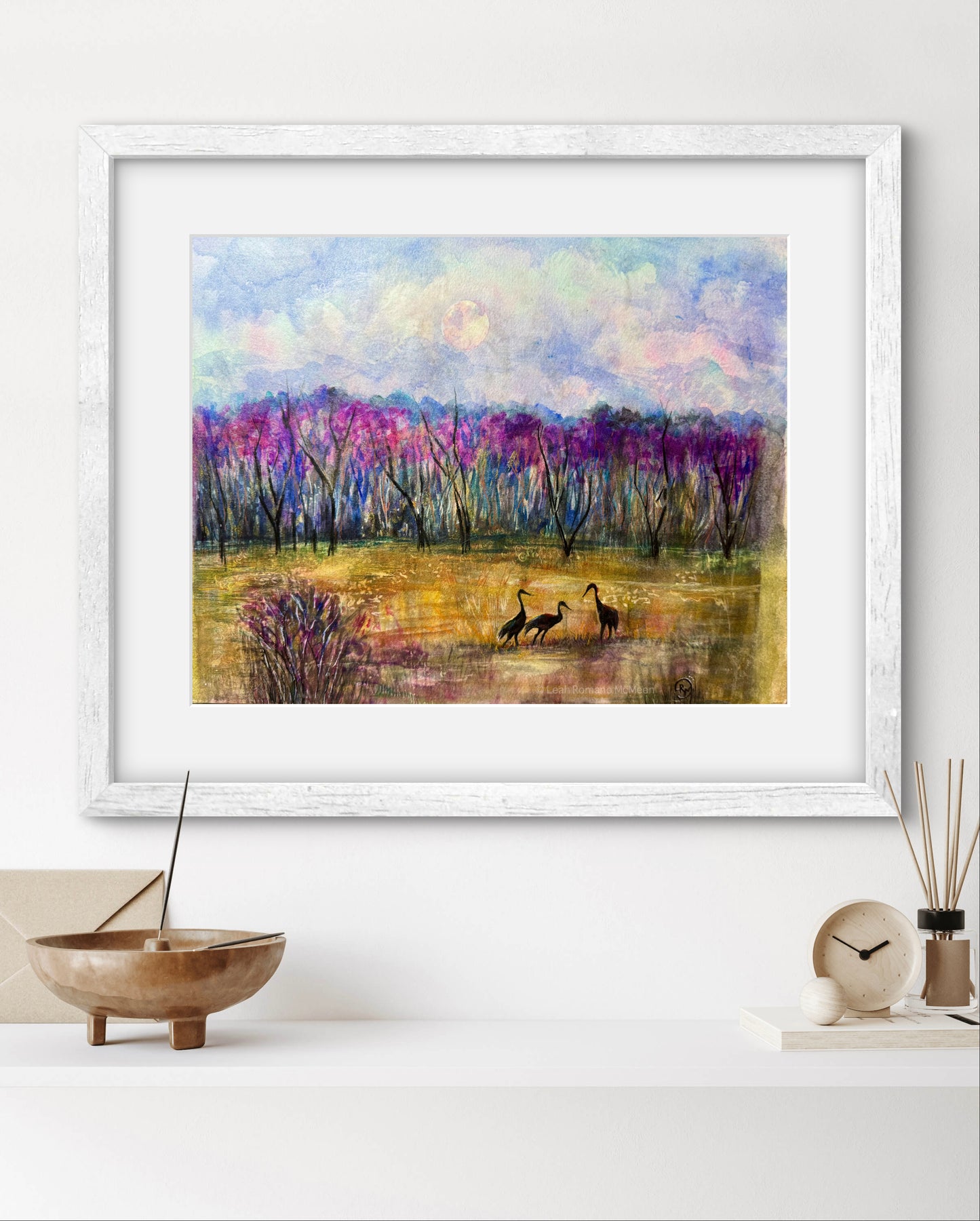 Dune Moon Cranes Giclée Print - Sandhill Crane Birds