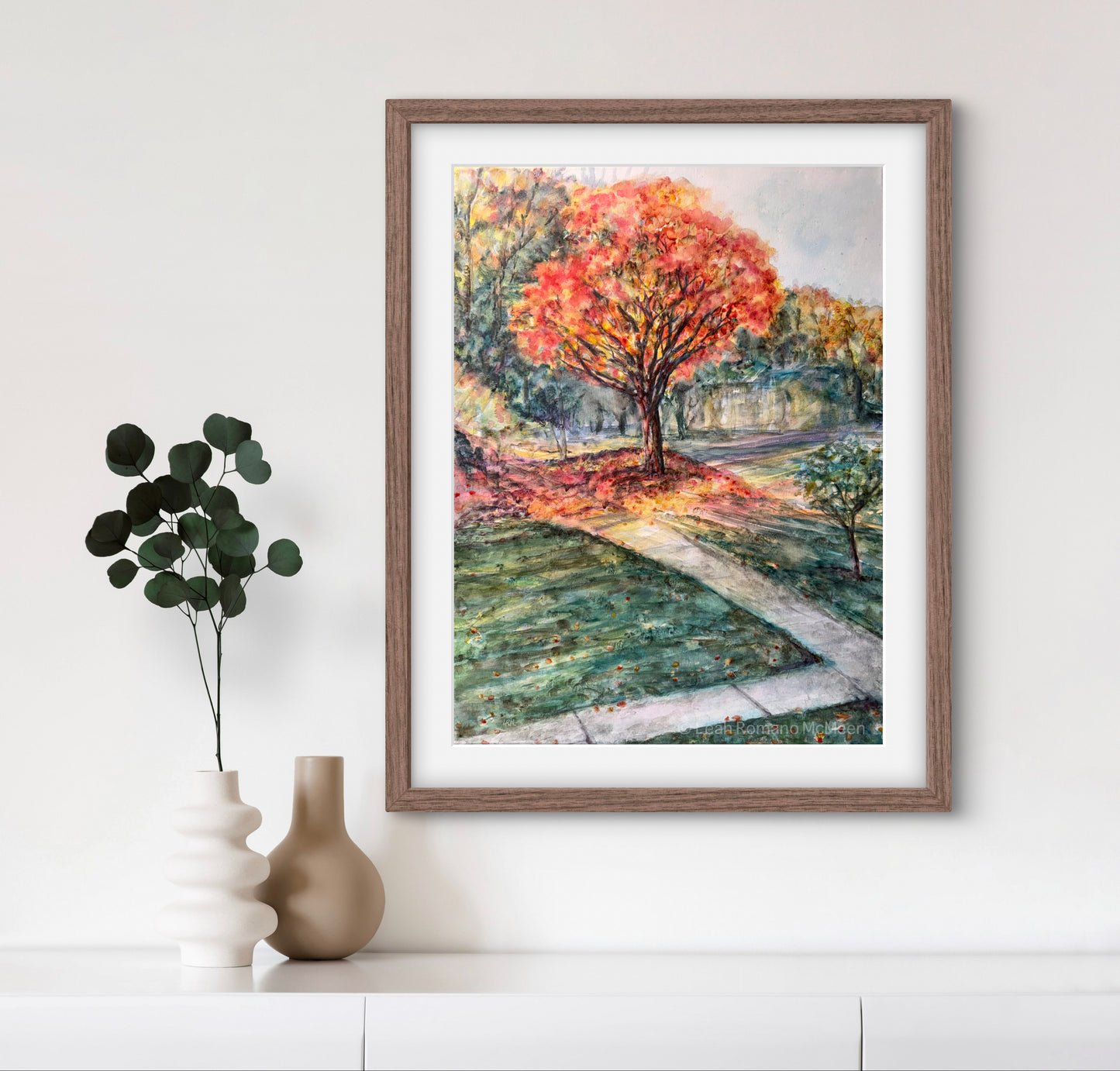 Autumn Light - Maple Tree In Neighborhood – Giclée Print from Watercolor Original