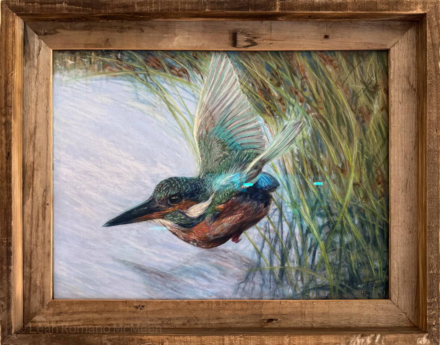 Kingfisher Bird Over Water Soft Pastel Original