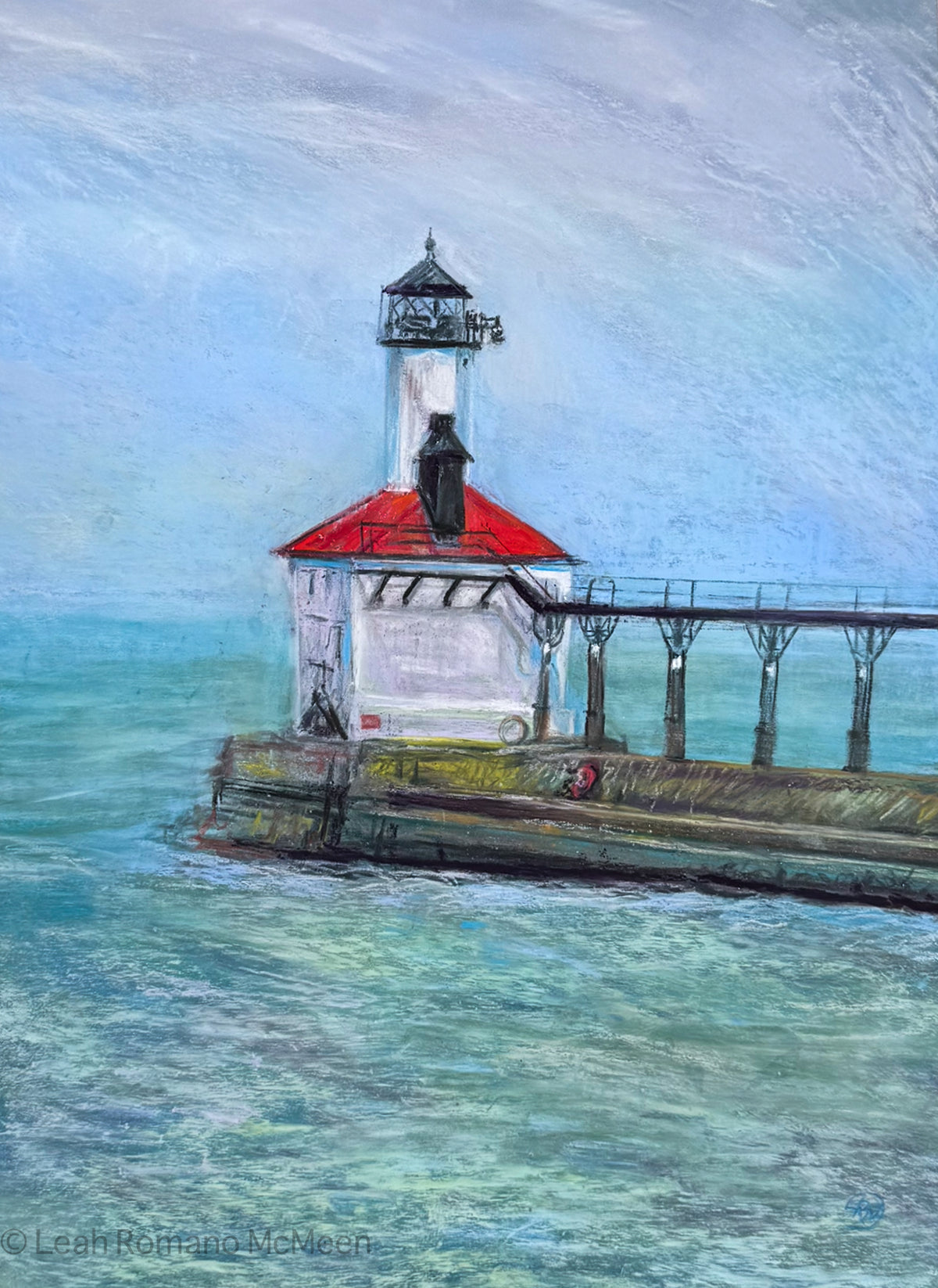 Michigan City Lighthouse • Lake Michigan Lighthouse Pastel Painting