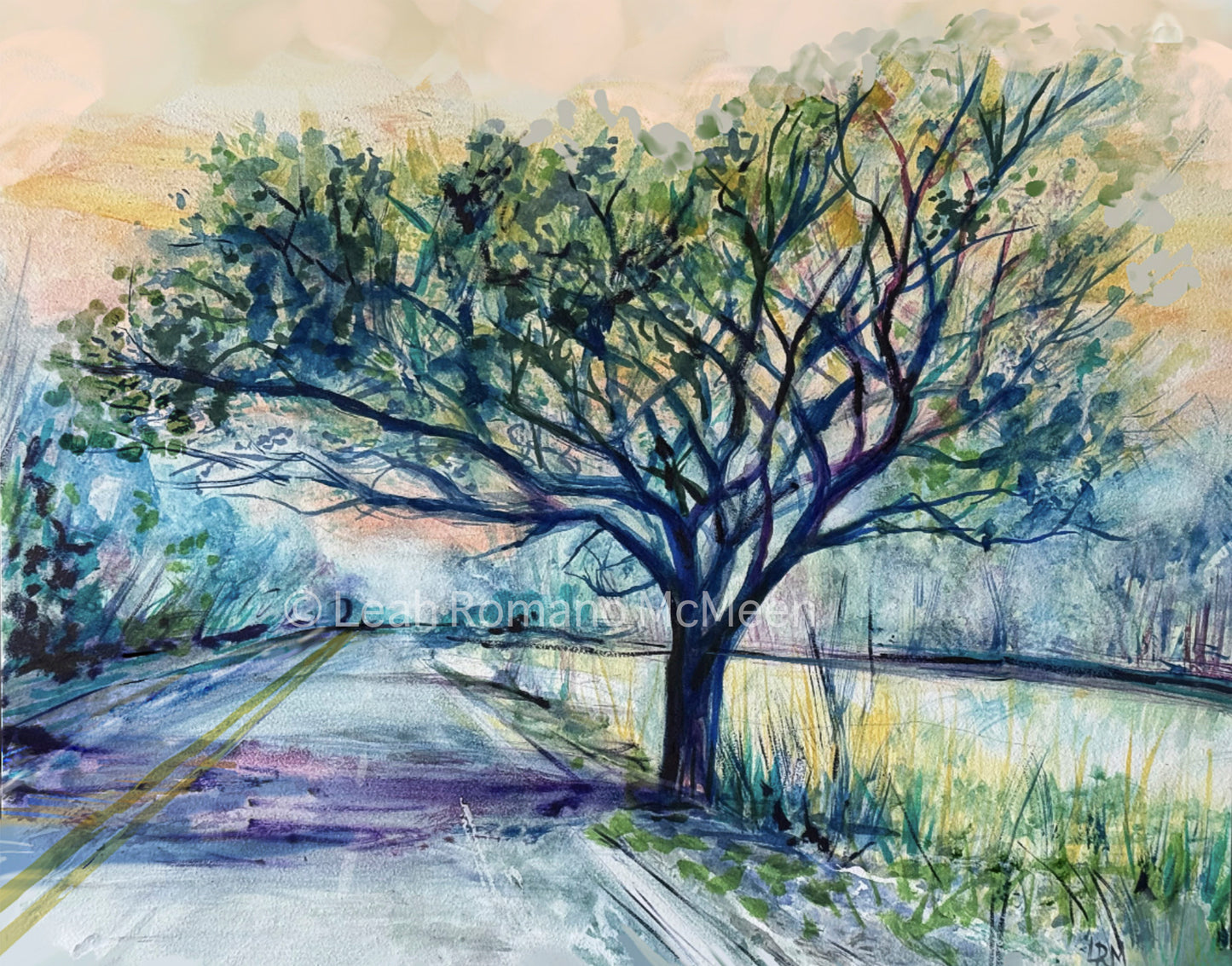 The Tree On Rte. 20 Watercolor - Giclee Print