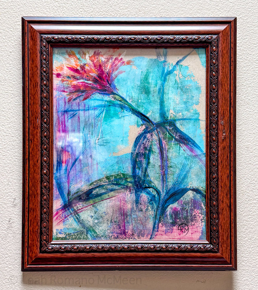 Zinnia Energy Botanical Monotype Painting