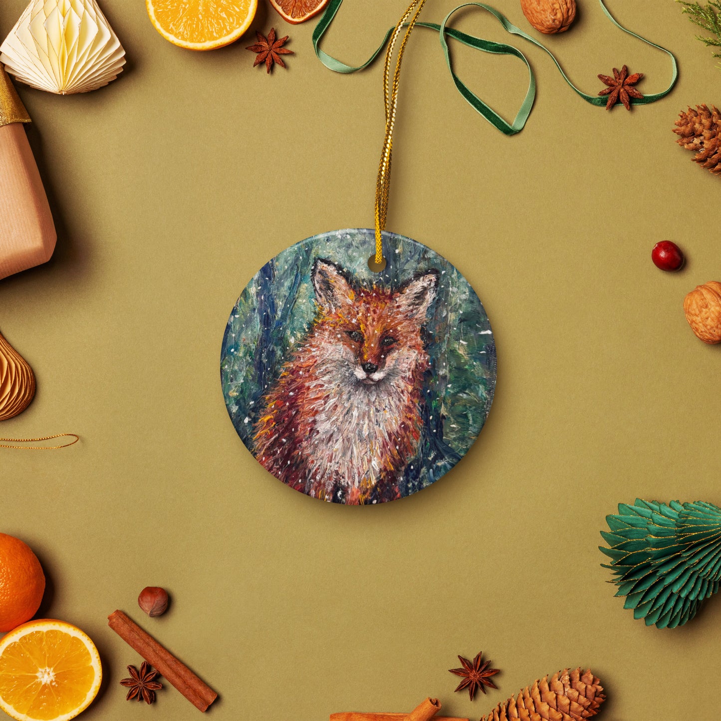 Foxy In Snow Ceramic Ornament