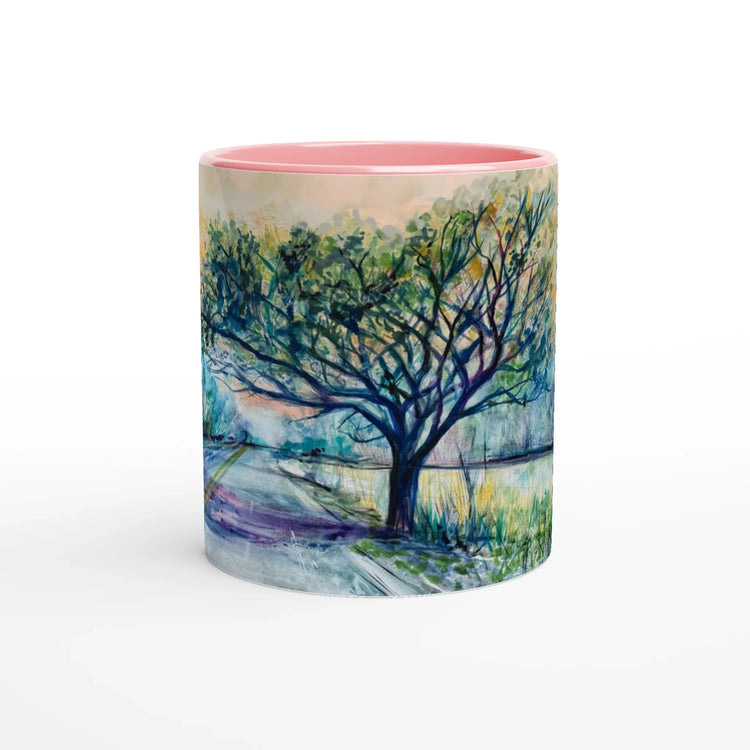 Tree On Route 20 Ceramic Mug with Pink Interior