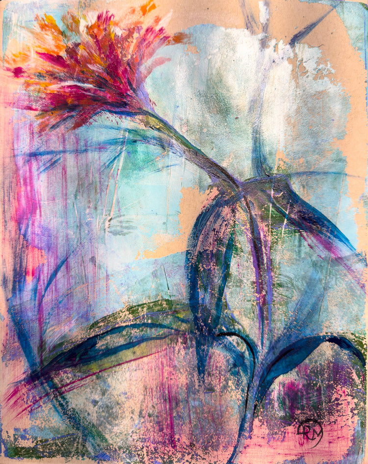 Zinnia Energy Monotype Painting