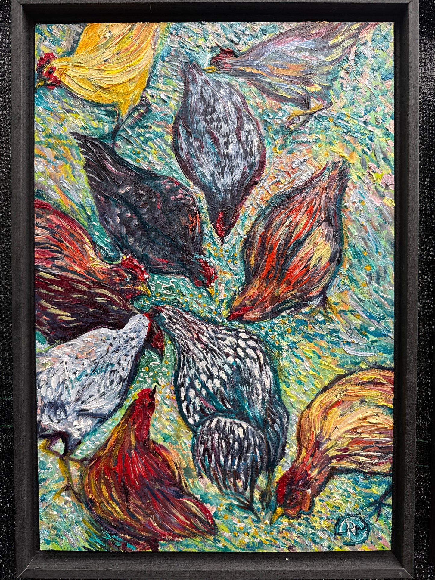 Busy Ladies Chicken Oil Painting
