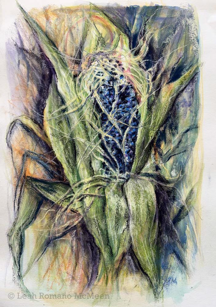 Blue Maize - Watercolor and Pastel Painting
