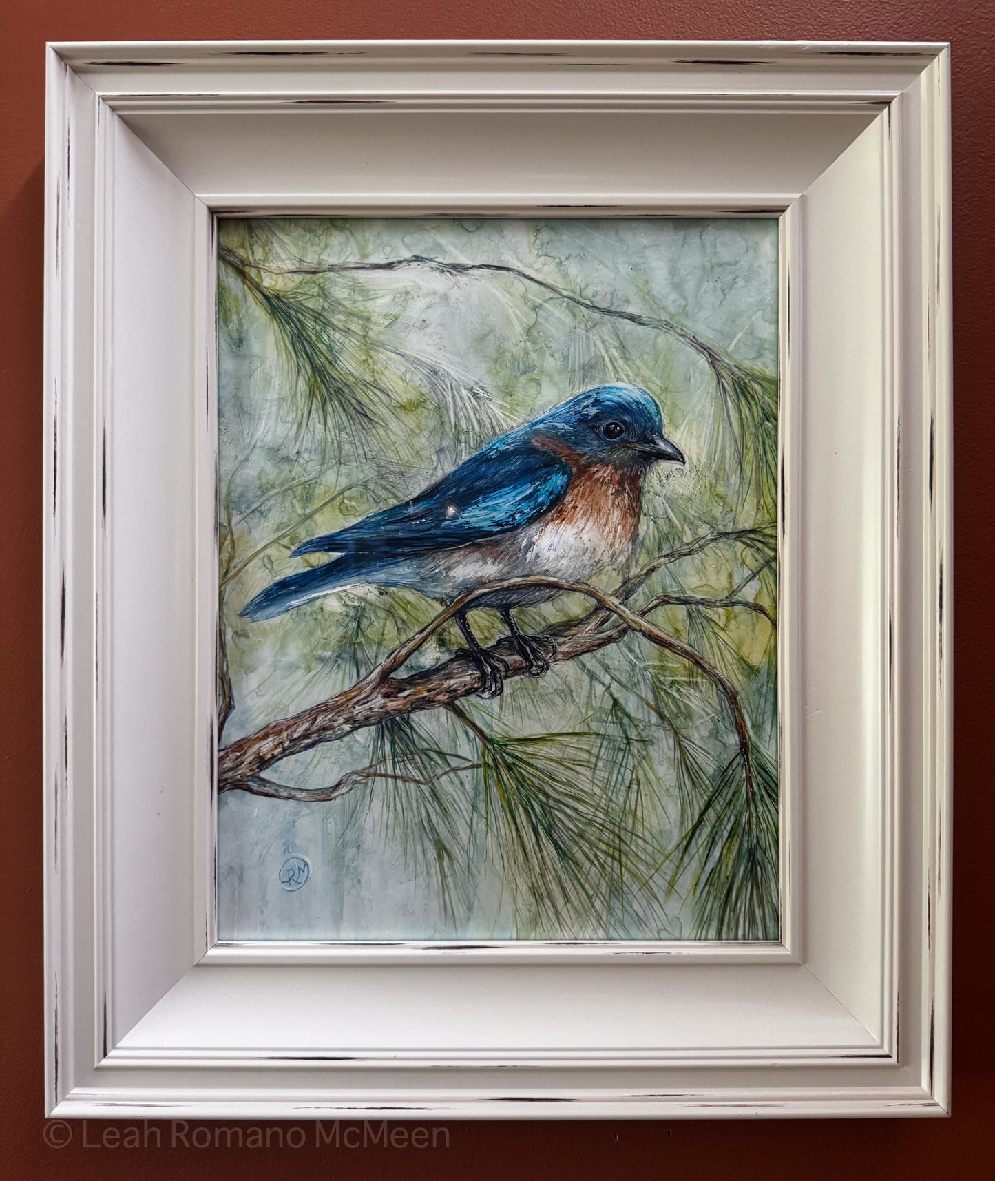 Bluebird In Evergreens Watercolor Painting
