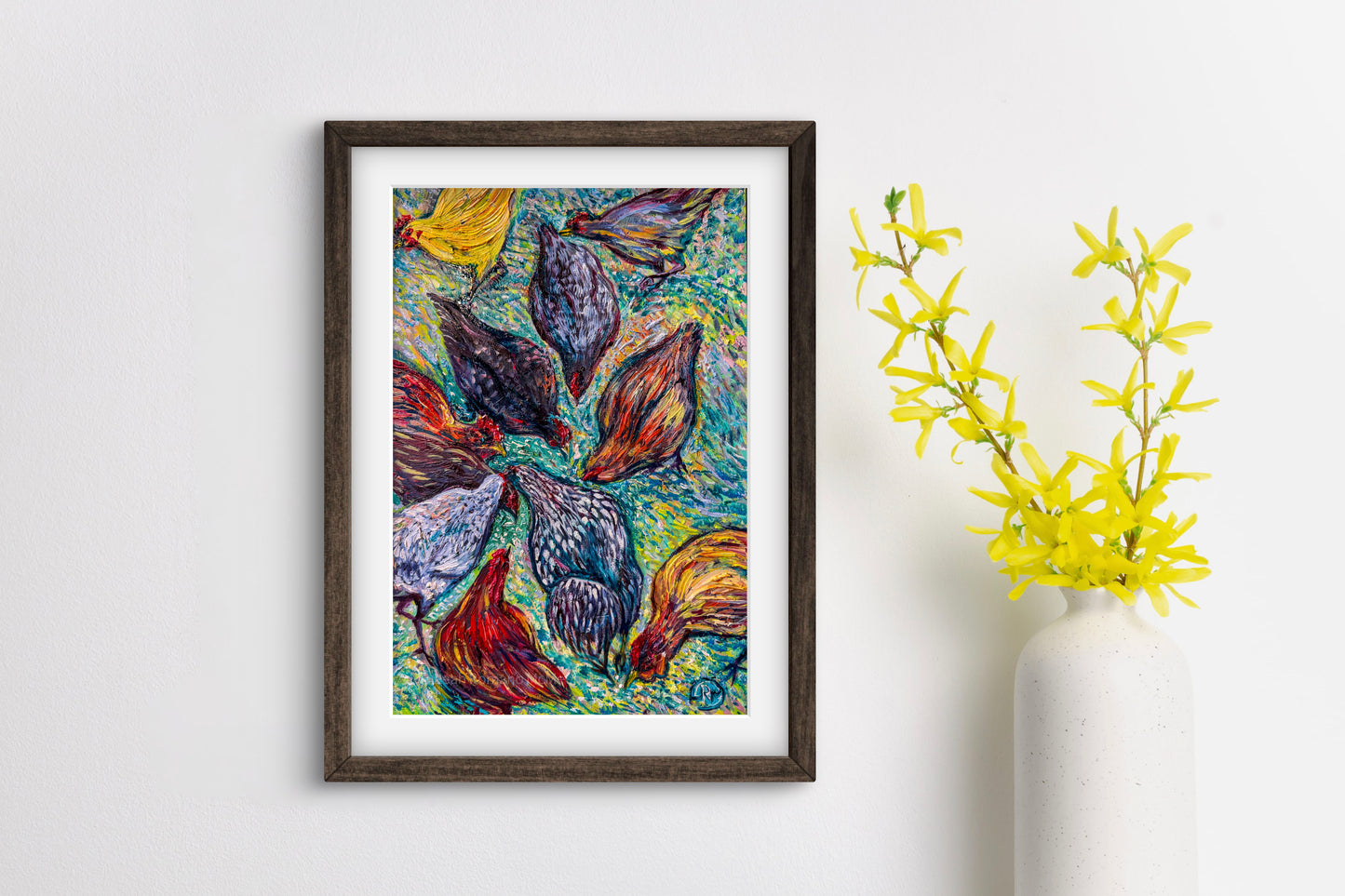 Busy Ladies Chickens Oil Painting Giclée Print