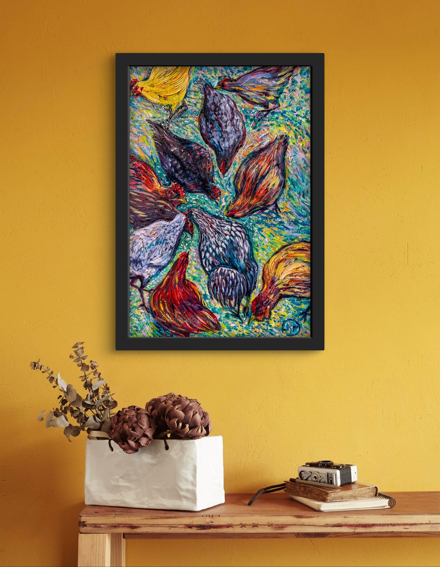 Busy Ladies Chickens Oil Painting Giclée Print