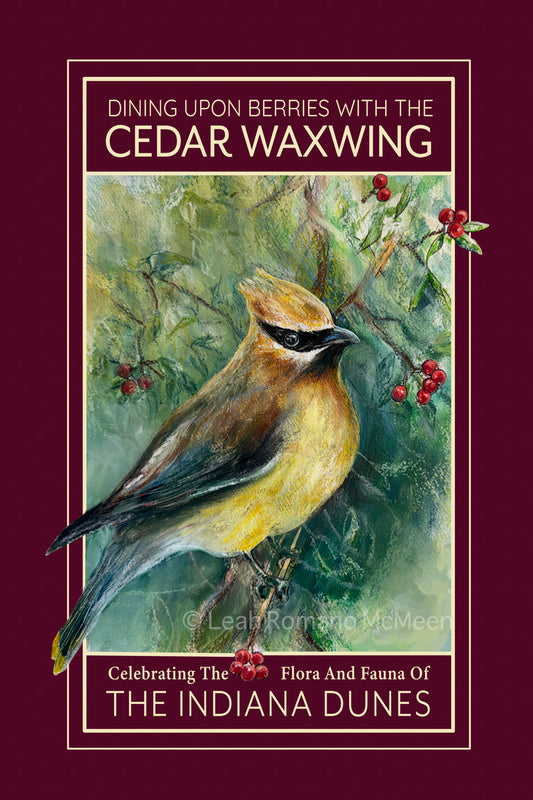 Cedar Waxwing Of The Indiana Dunes - Poster Print of Original Watercolor and Oil Pastel Bird Art