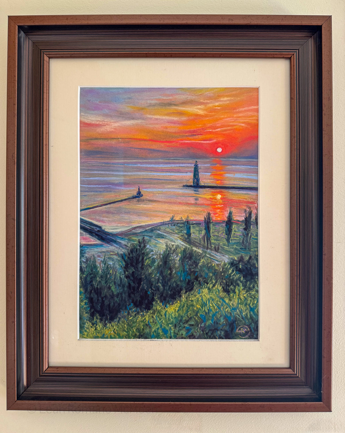 Elberta Bluffs • Frankfort Harbor • Lake Michigan Lighthouse Pastel Painting