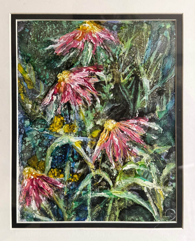 Coneflowers Botanical Monotype Painting