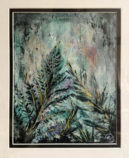 Two Ferns Talking Botanical Monotype Painting