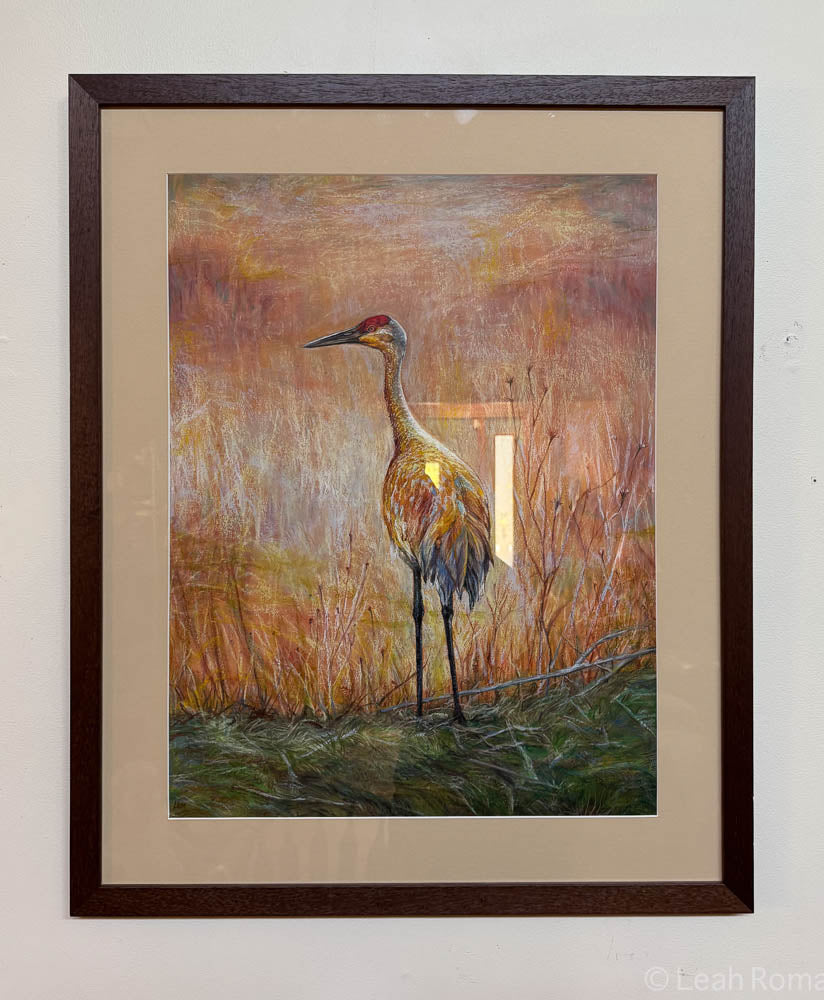 Golden Hour Crane - Oil Pastel Painting
