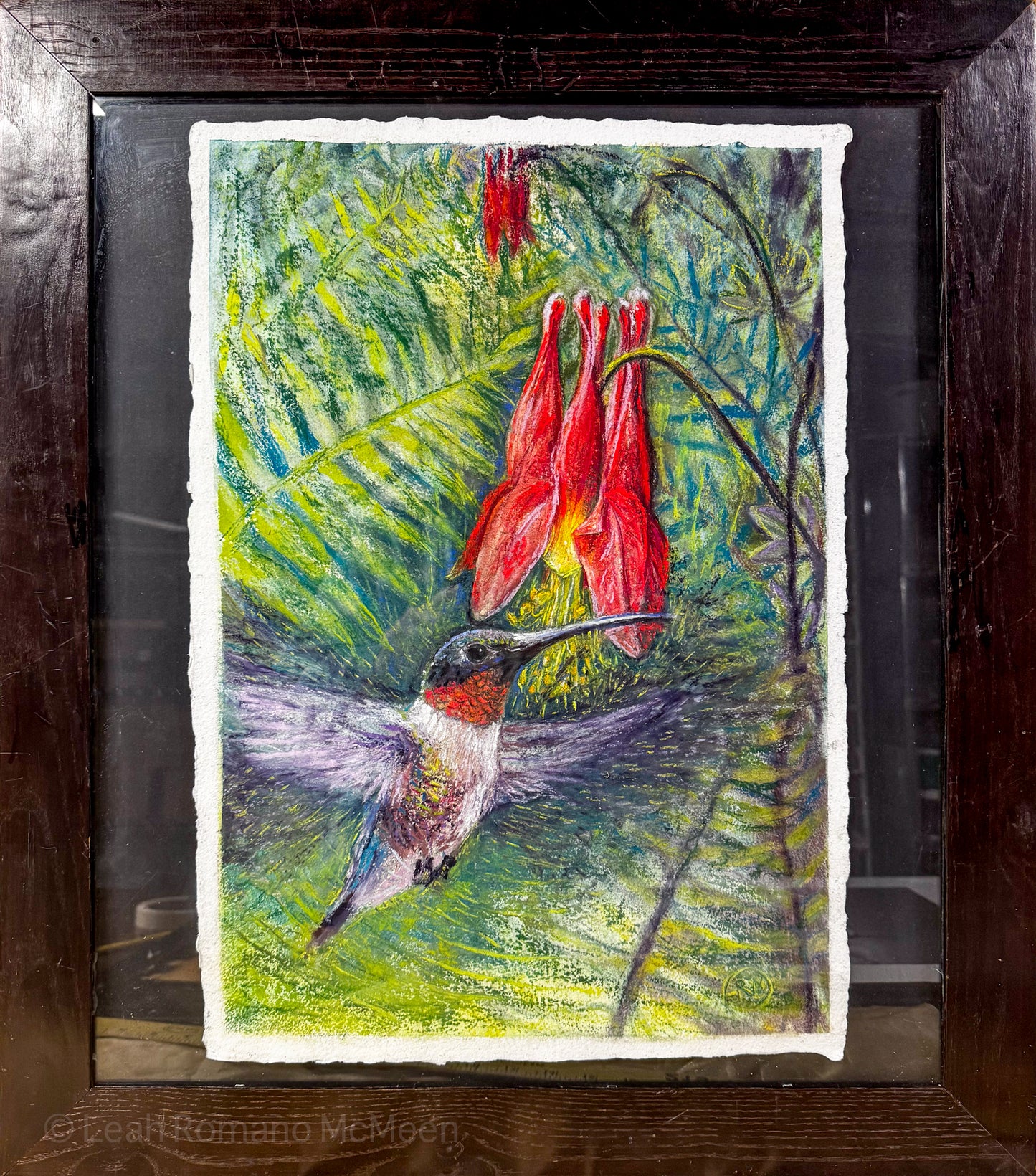 Hummingbird In Columbines And Ferns Soft Pastel Original