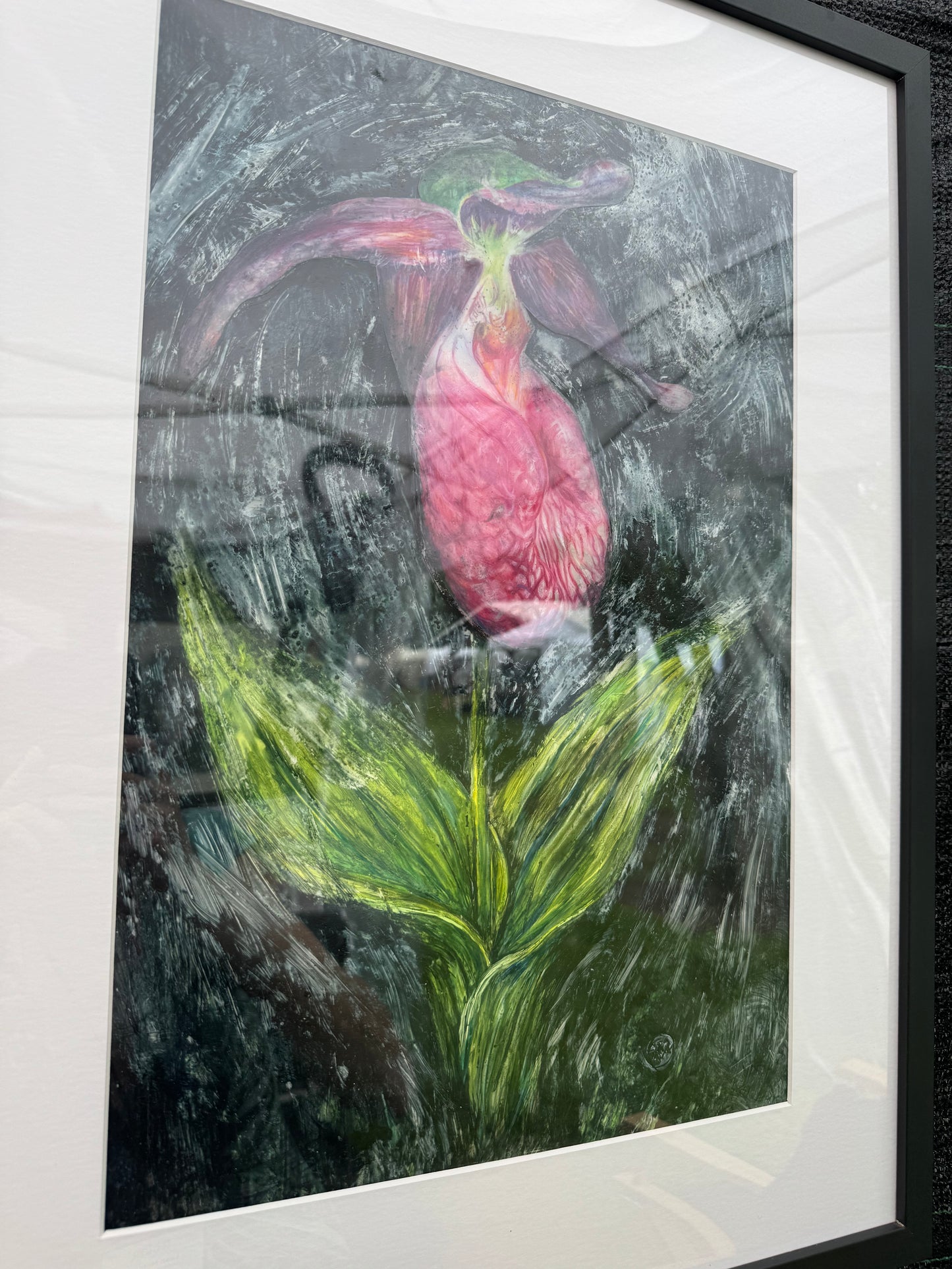 Pink Lady Slippers - Original Mixed Media Painting