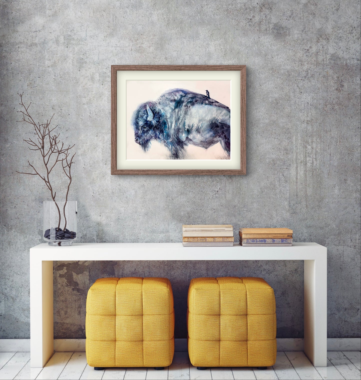 Prairie Companions Bison And Cowbird Giclée Print From Watercolor Original