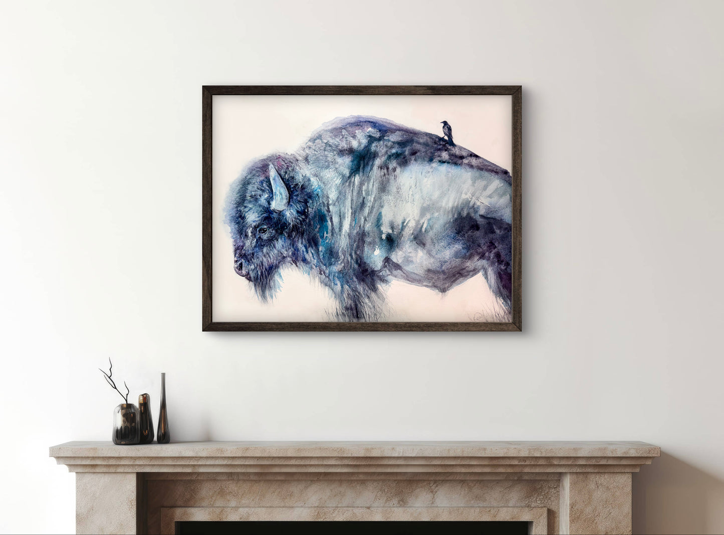 Prairie Companions Bison And Cowbird Giclée Print From Watercolor Original