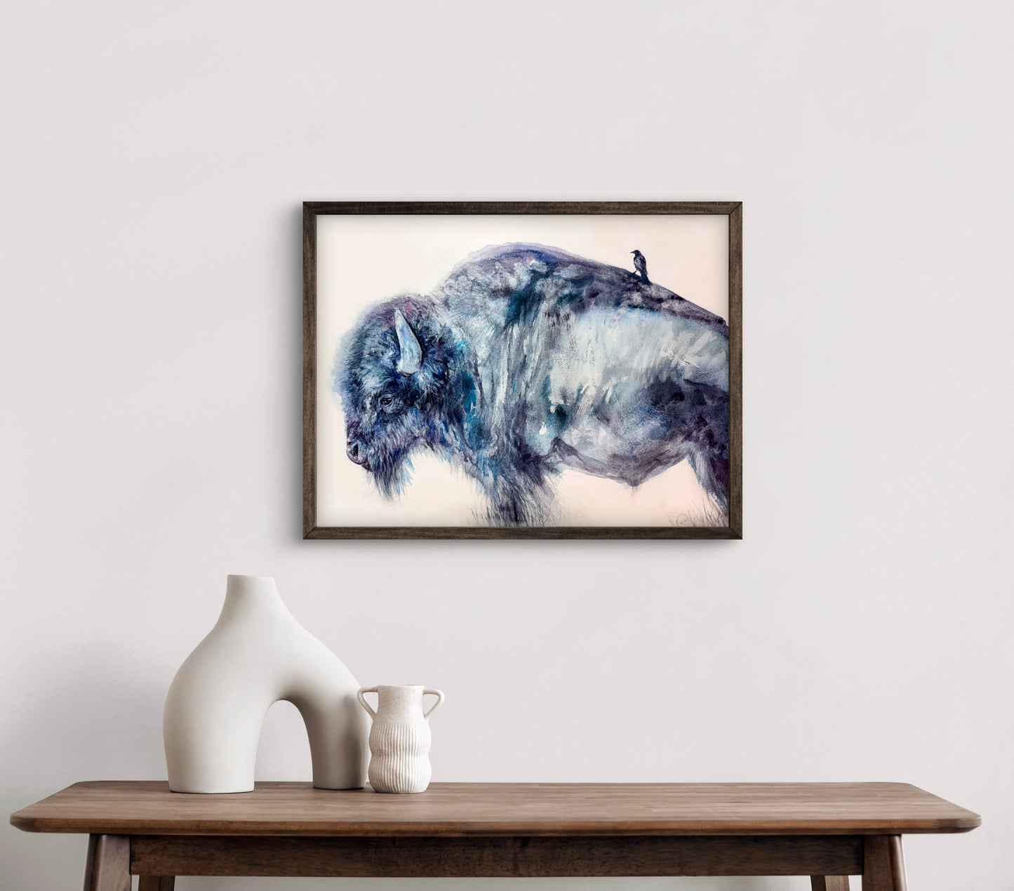 Prairie Companions Bison And Cowbird Giclée Print From Watercolor Original