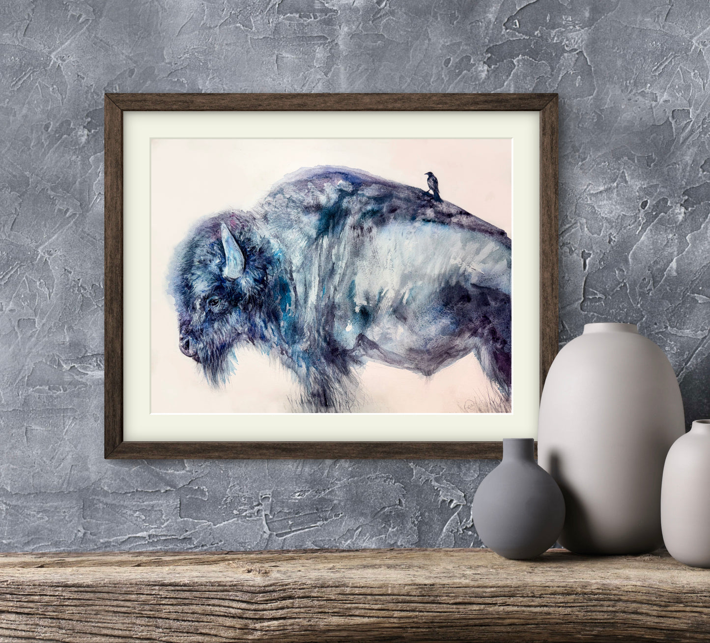 Prairie Companions Bison And Cowbird Giclée Print From Watercolor Original