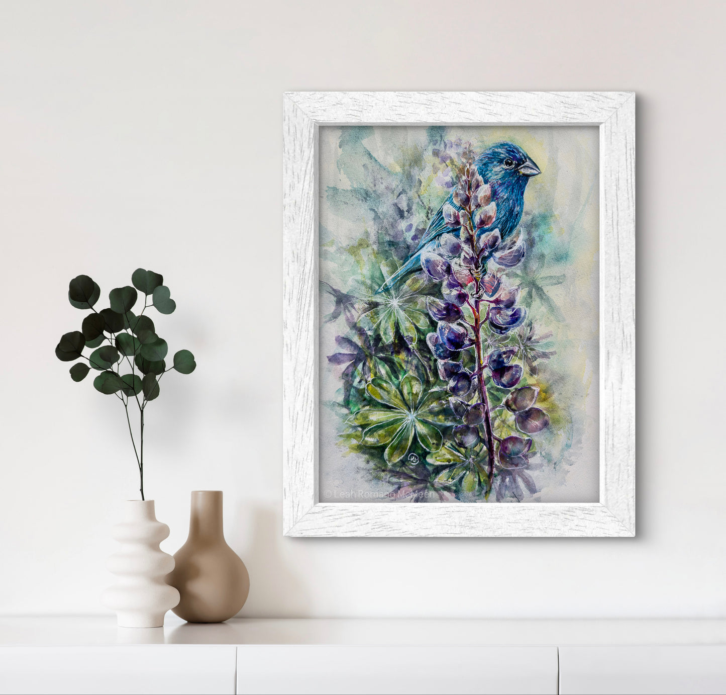 Indigo Bunting Bird And Lupine Giclée Print