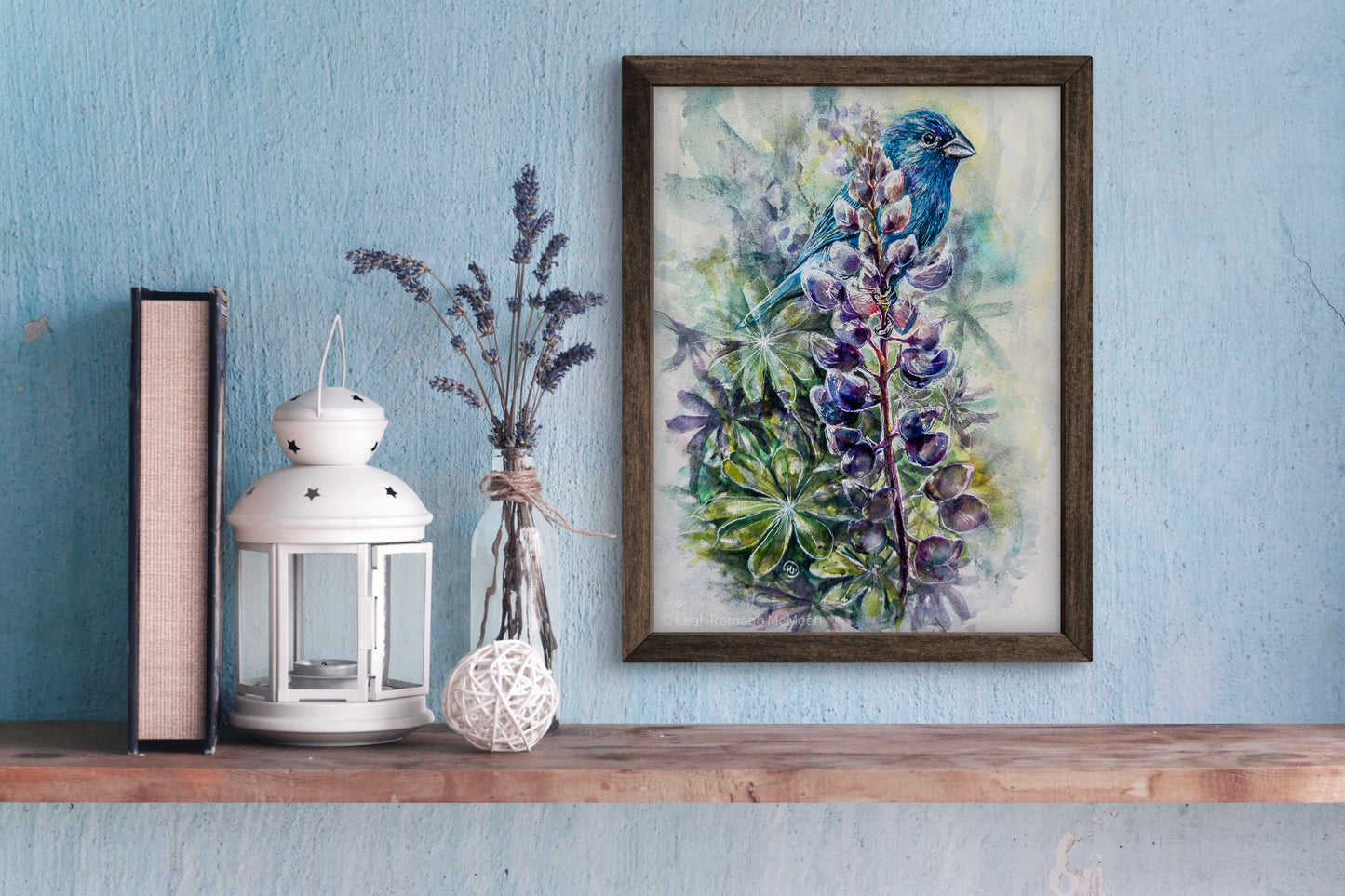 Indigo Bunting Bird And Lupine Giclée Print