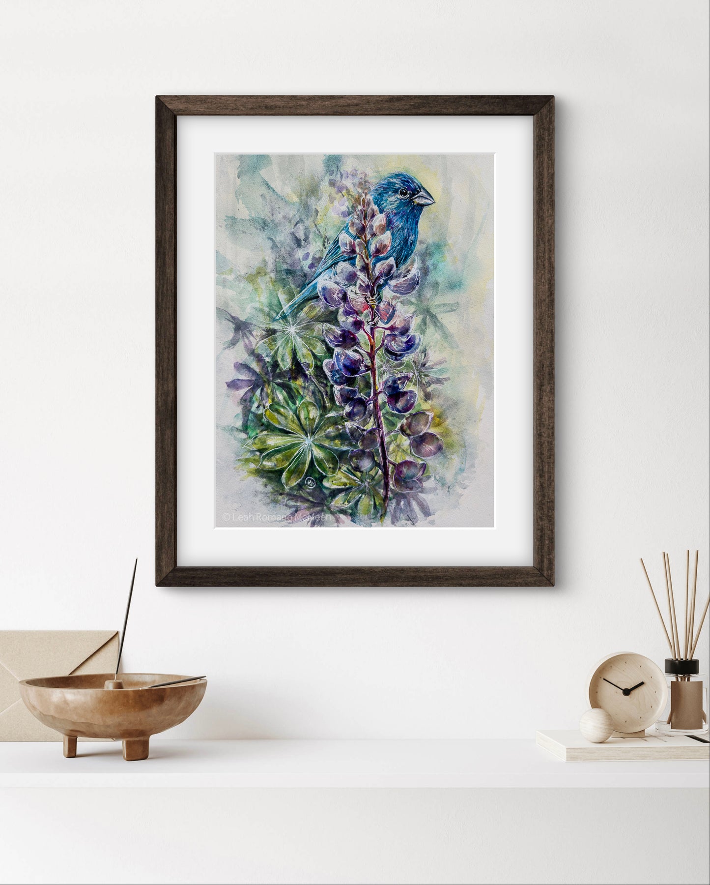Indigo Bunting Bird And Lupine Giclée Print