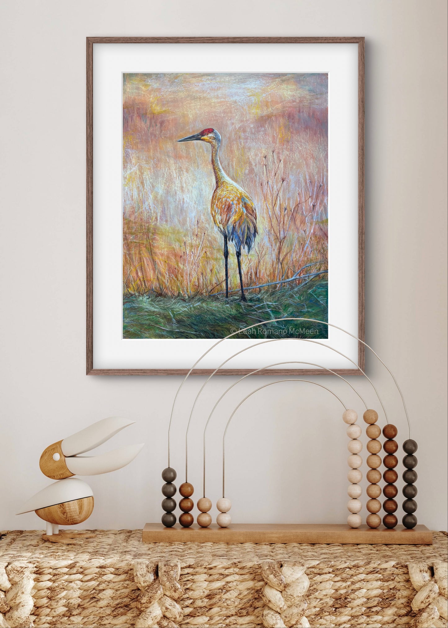 Golden Hour Crane - Giclée Print from Oil Pastel Original - Sandhill Crane Bird