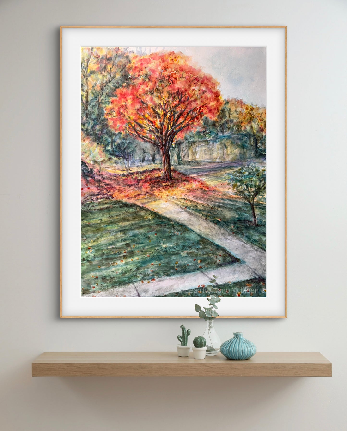 Autumn Light - Maple Tree In Neighborhood – Giclée Print from Watercolor Original