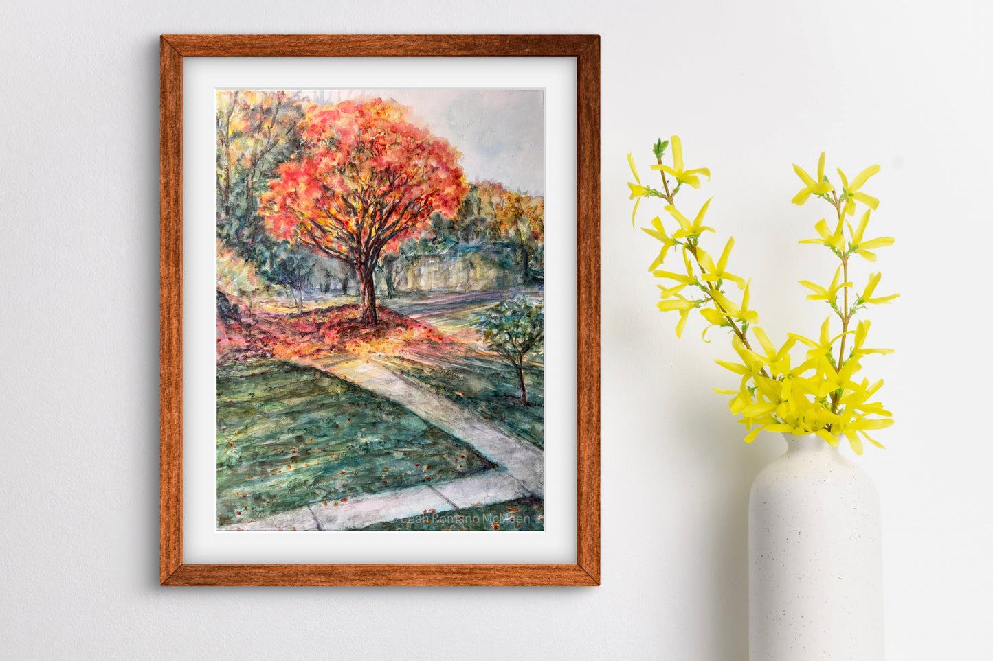 Autumn Light - Maple Tree In Neighborhood – Giclée Print from Watercolor Original