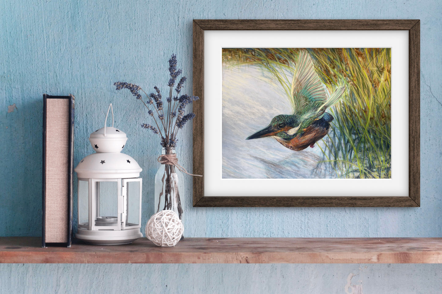 Kingfisher Over Water – Giclée Print from Soft Pastel Original Bird Art