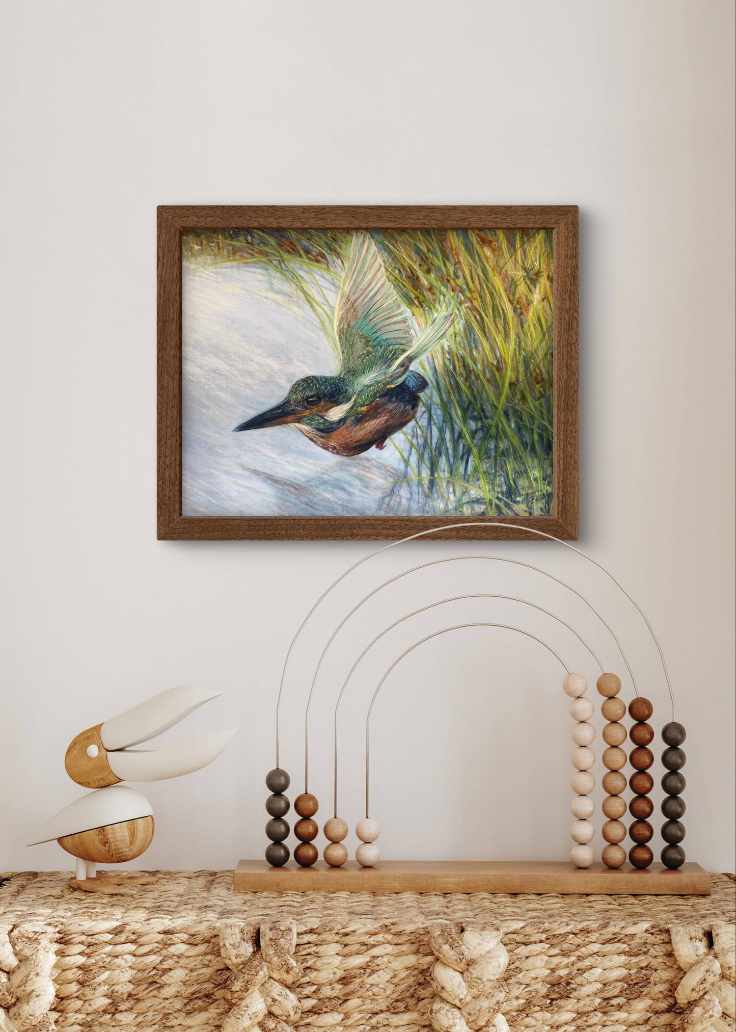 Kingfisher Over Water – Giclée Print from Soft Pastel Original Bird Art