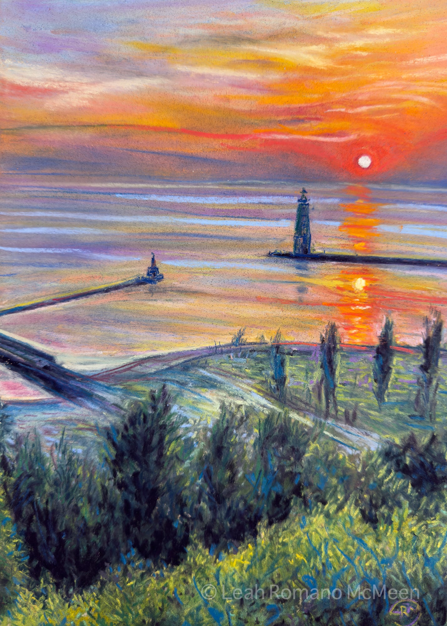 Lake Michigan Lighthouse Pastel Painting