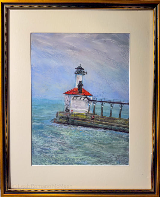 Michigan City Lighthouse • Lake Michigan Lighthouse Pastel Painting