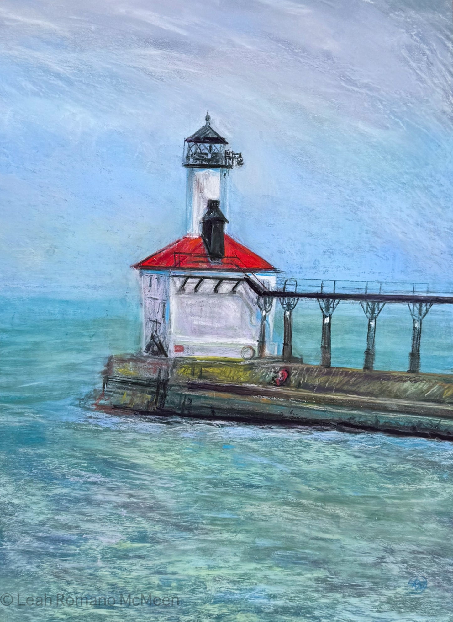 Michigan City Lighthouse • Lake Michigan Lighthouse Pastel Painting