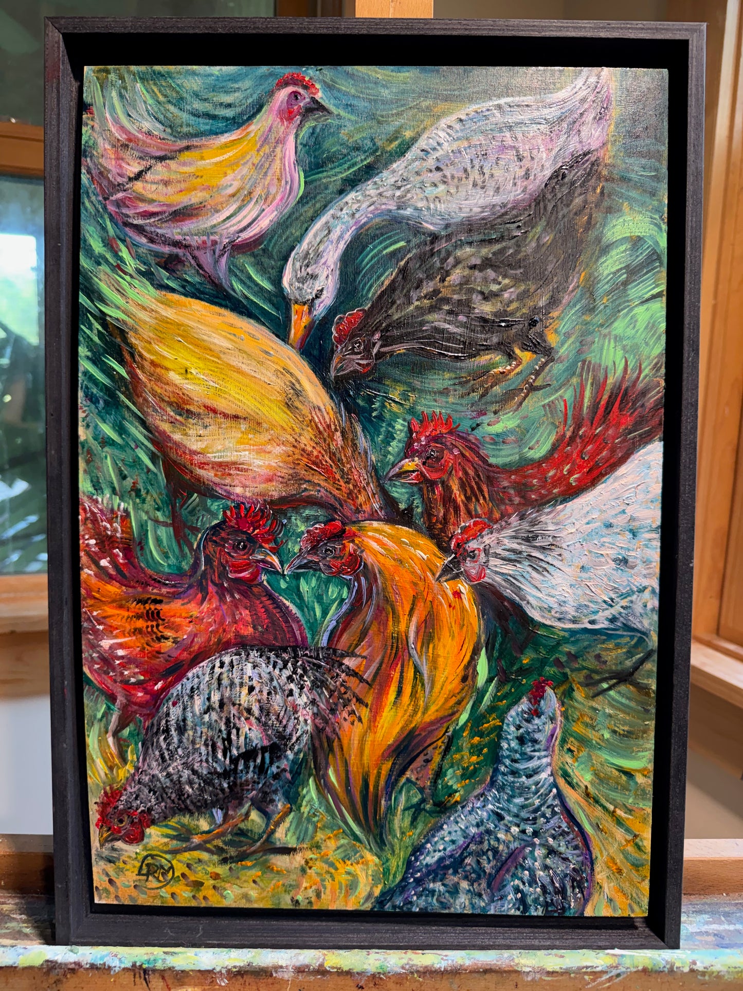 Pecking Order • Chicken Oil Painting