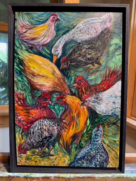 Pecking Order • Chicken Oil Painting
