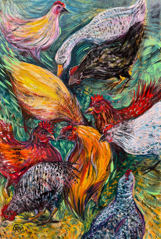 Pecking Order • Giclée Print of Chickens Oil Painting
