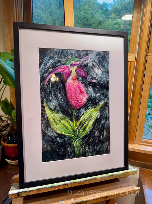Pink Lady Slippers - Original Mixed Media Painting