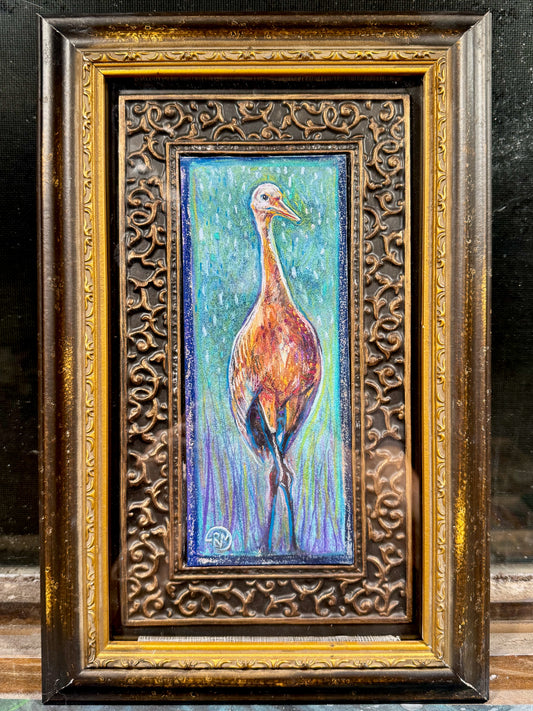Prairie Dandy • Sandhill Crane Bird Soft Pastel Painting