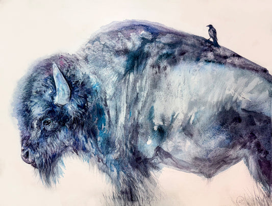 Prairie Companions Bison And Cowbird Giclée Print From Watercolor Original