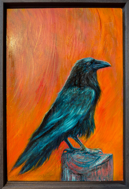 Raven In Orange • Bird Oil Painting