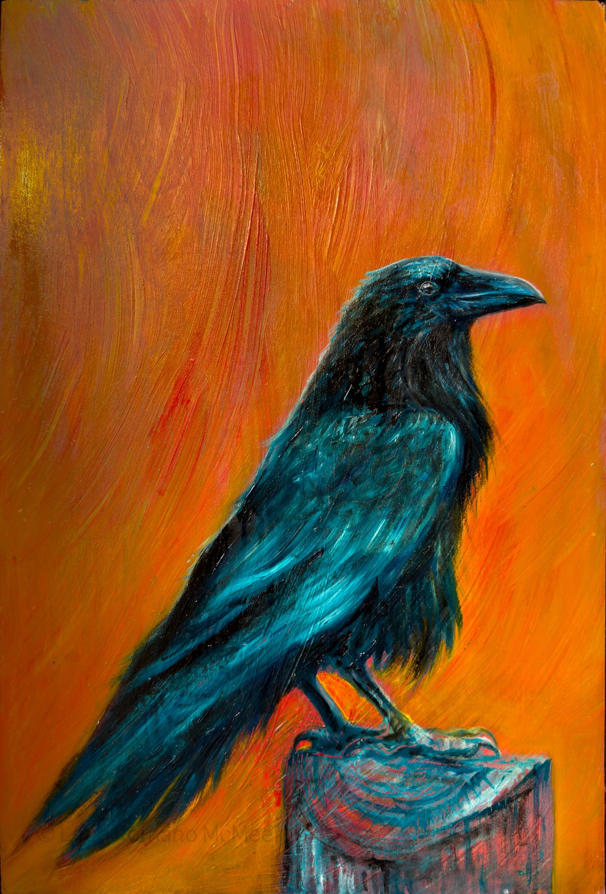 Raven In Orange • Giclée Print of Raven Oil Painting
