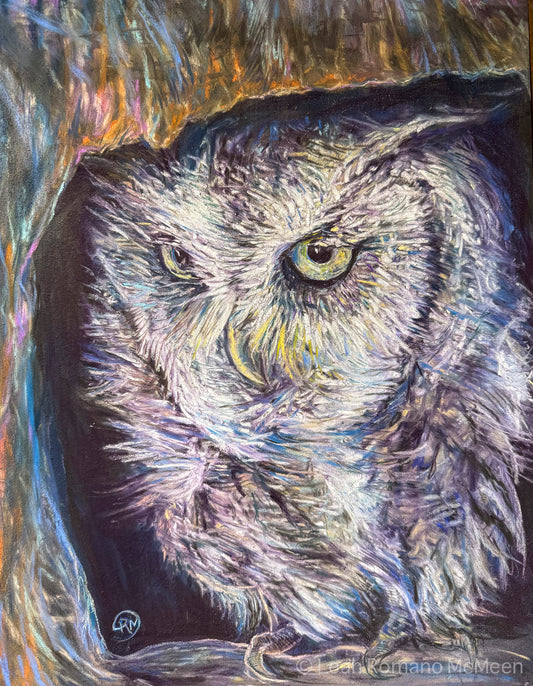 Screech Owl Bird In Tree Art Print