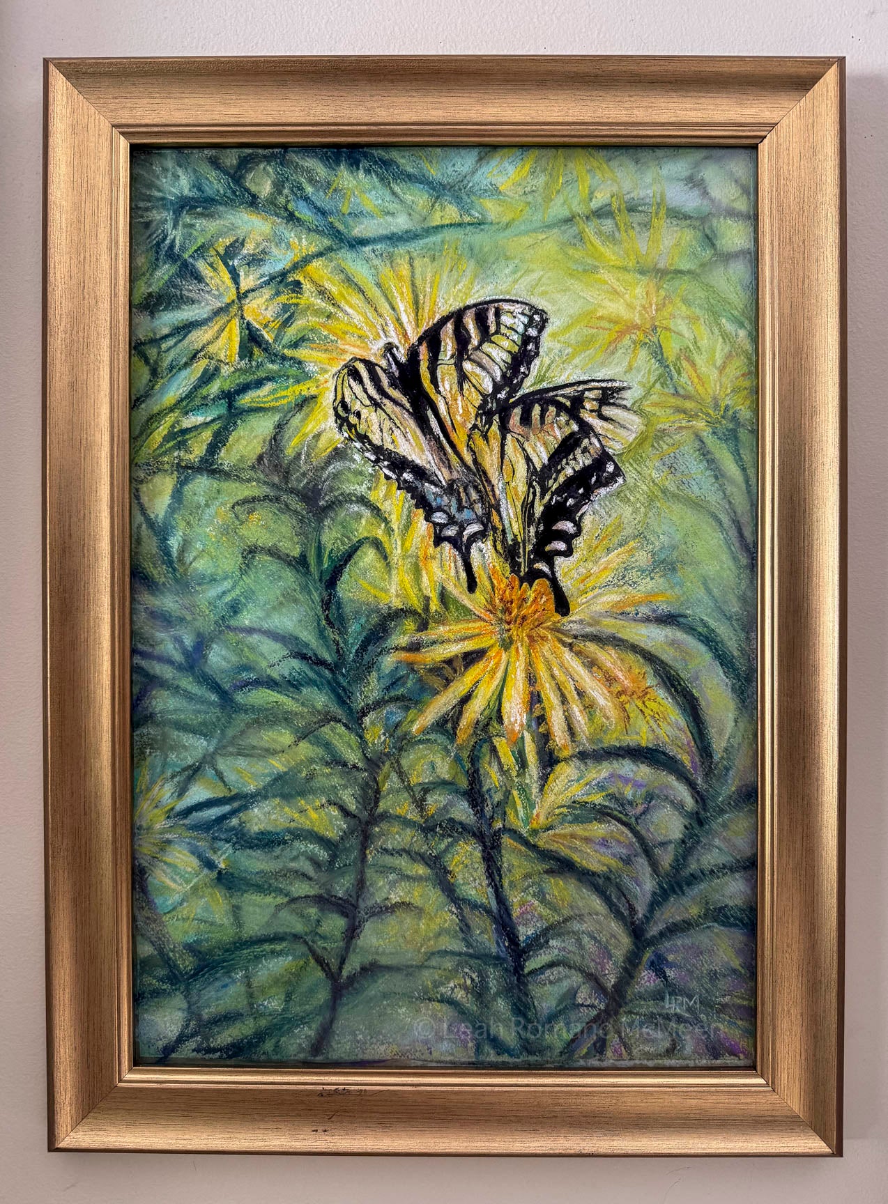 Shared Light - Butterflies on Cup Plant Flowers Soft Pastel Original